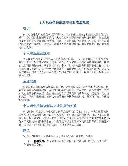 个人职业生涯规划与企业发展概述