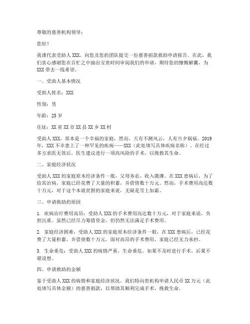 慈善捐款救助申请报告