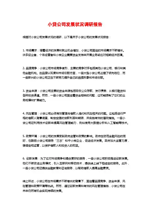 小贷公司发展状况调研报告