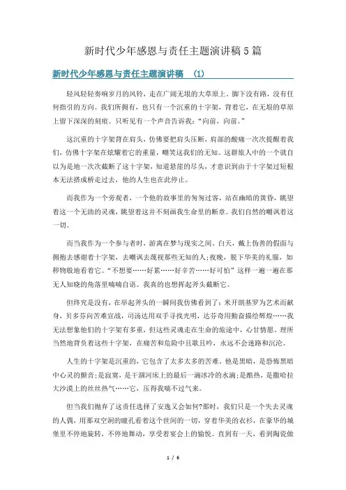 新时代少年感恩与责任主题演讲稿5篇