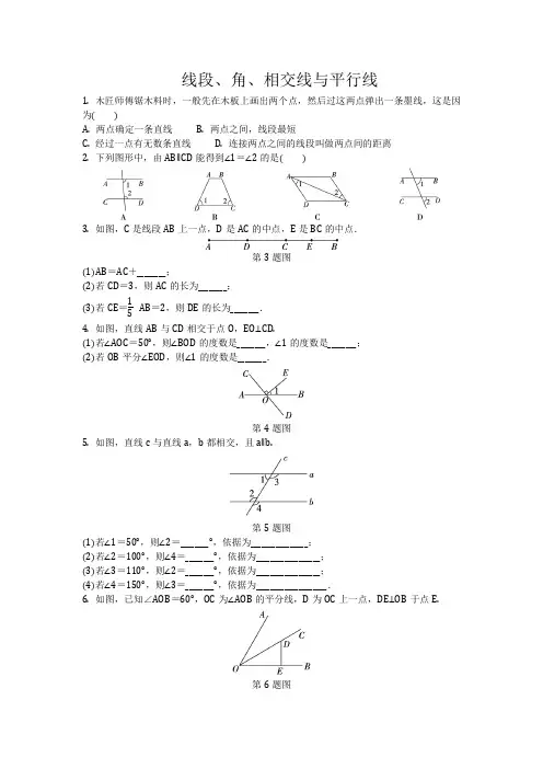 2024年中考 数学专题提升学案17 线段、角、相交线与平行线(含答案)