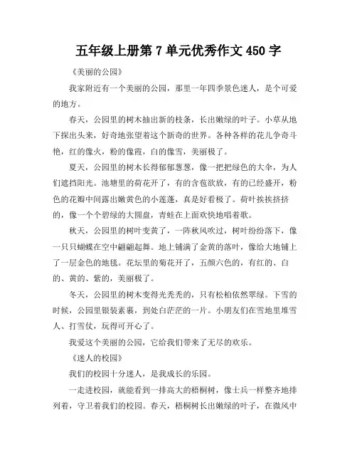 五年级上册第7单元优秀作文450字
