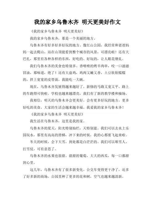 我的家乡乌鲁木齐 明天更美好作文