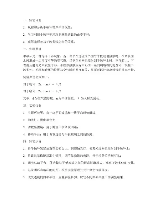 牛顿环演示实验报告