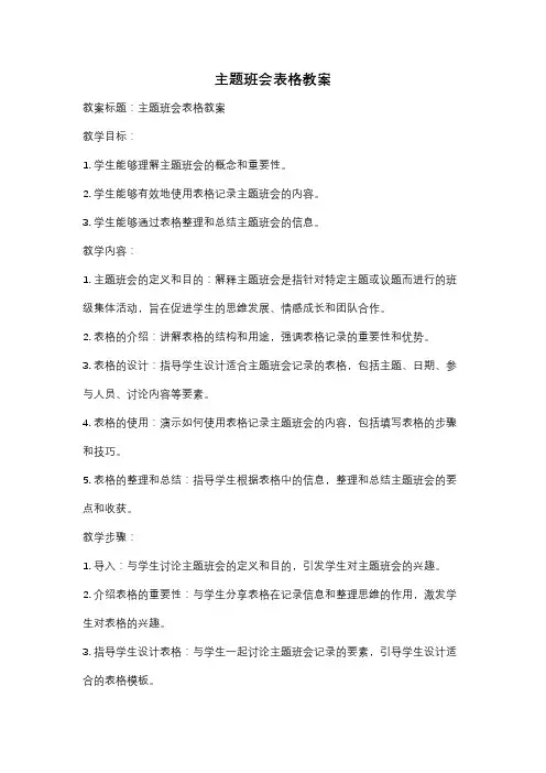 主题班会表格教案