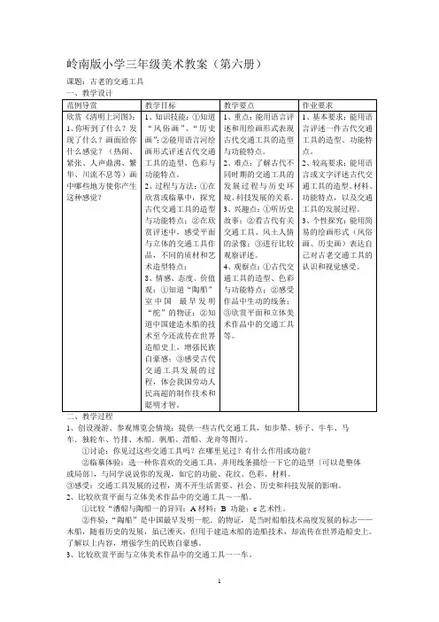 岭南版小学三年级美术教案(第六册)