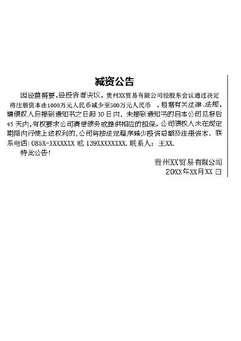 减资公告及债务清偿担保情况说明范本 (1)