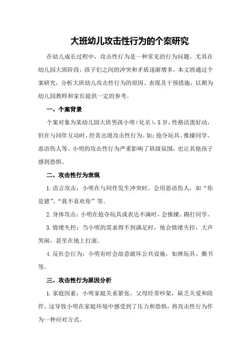 大班幼儿攻击性行为的个案研究
