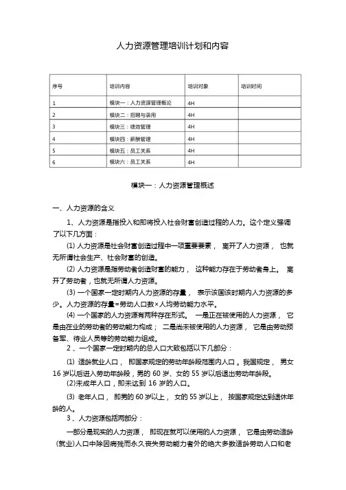 人力资源培训计划
