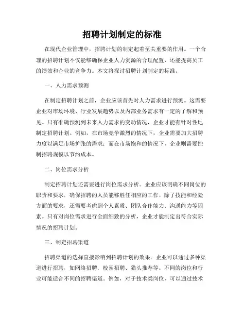 招聘计划制定的标准