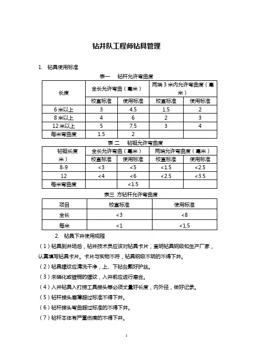 钻井队工程师钻具管理