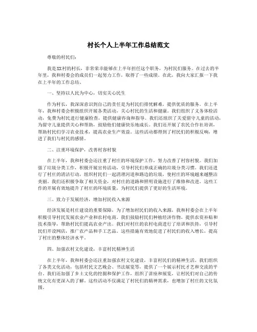 村长个人上半年工作总结范文