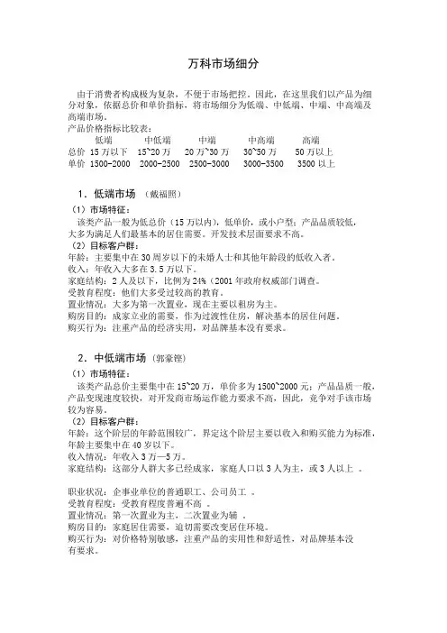 万科市场细分+目标市场+定位