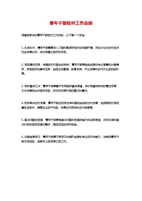 青年干部驻村工作总结