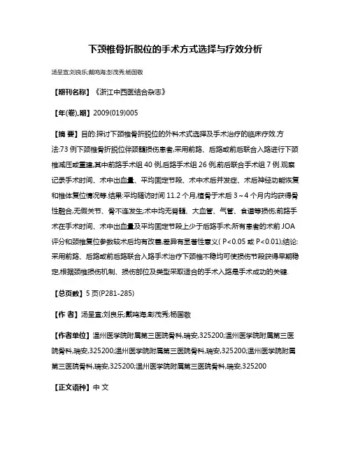 下颈椎骨折脱位的手术方式选择与疗效分析