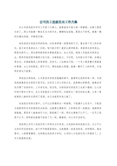 公司员工选拔任用工作方案