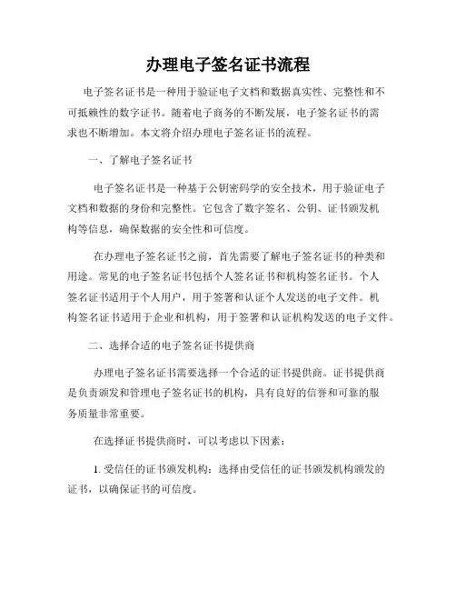 办理电子签名证书流程