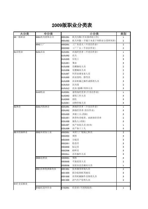 2009版职业分类表