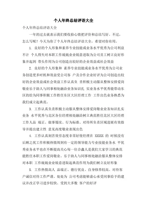 个人年终总结评语大全
