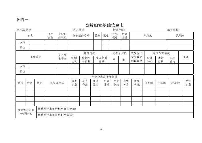 育龄妇女基础信息卡