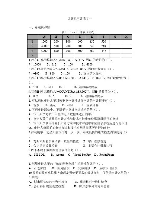 计算机审计练习题附标准答案