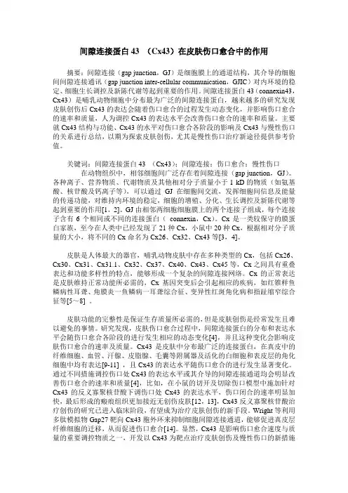 间隙连接蛋白43 (Cx43)在皮肤伤口愈合中的作用