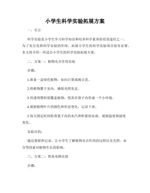 小学生科学实验拓展方案