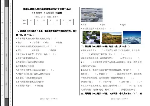 部编人教版小学六年级道德与法治下册第三单元《多元文明 多彩生活》测试卷及答案(含四套题)