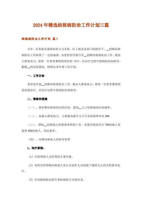 2024年精选结核病防治工作计划三篇