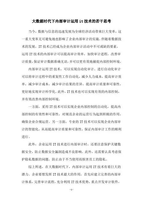 大数据时代下内部审计运用it技术的若干思考