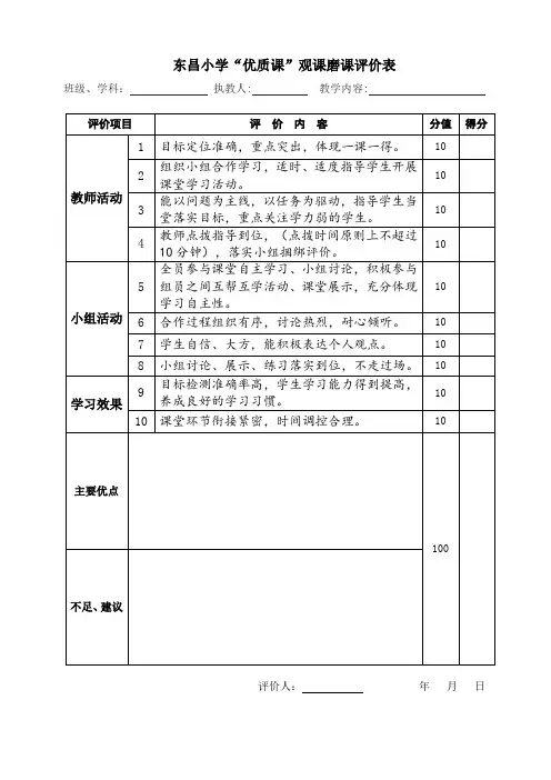 东昌小学优质课观课磨课评价表