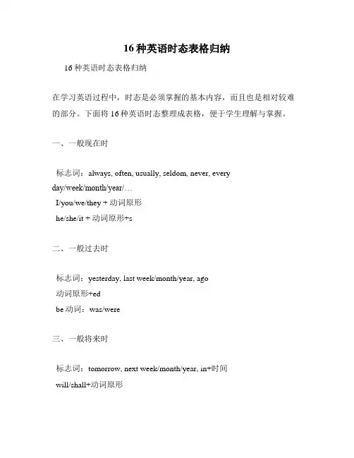 16种英语时态表格归纳
