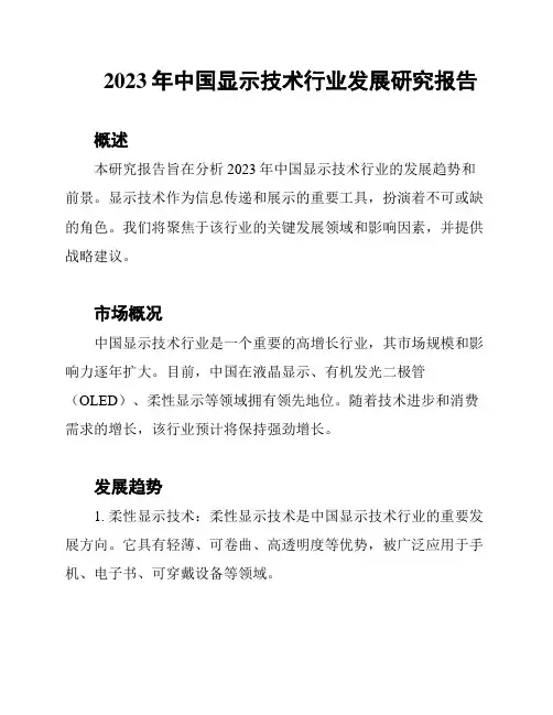 2023年中国显示技术行业发展研究报告