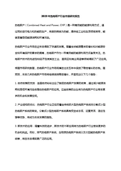 2023年热电联产行业市场研究报告