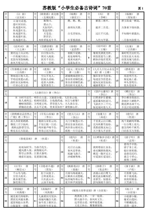苏教版小学语文必备古诗词大全(70首)