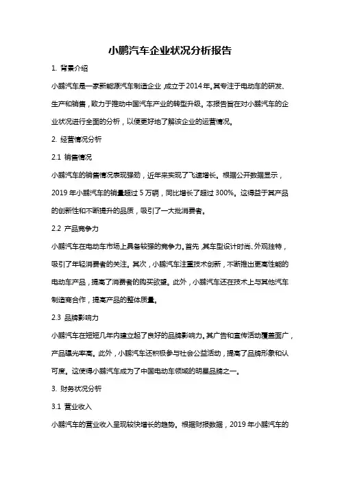 小鹏汽车企业状况分析报告