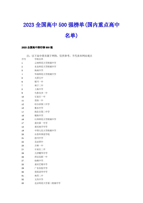 2023全国高中500强榜单(国内重点高中名单)
