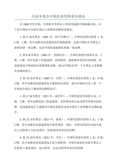 历届冬奥会中国队获奖牌基本情况