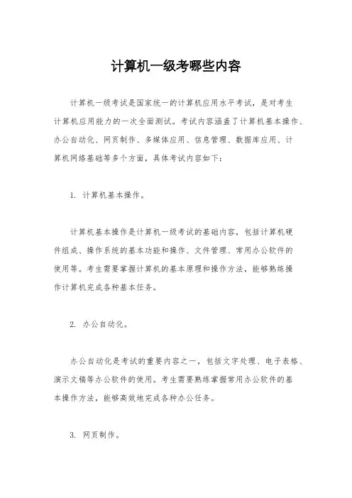 计算机一级考哪些内容