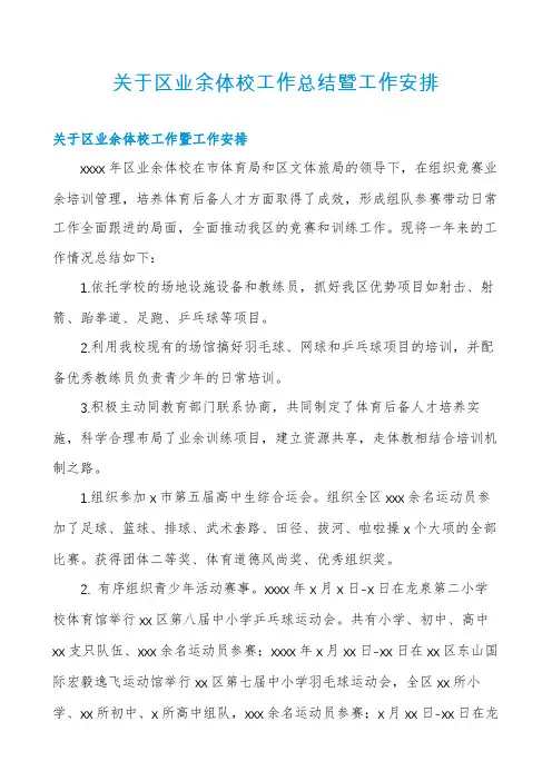 关于区业余体校工作总结暨工作安排