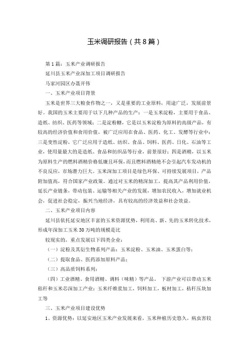 玉米调研报告(共8篇)