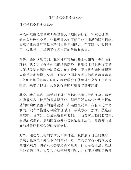 外汇模拟交易实训总结