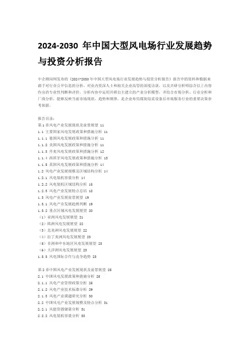 2024-2030年中国大型风电场行业发展趋势与投资分析报告