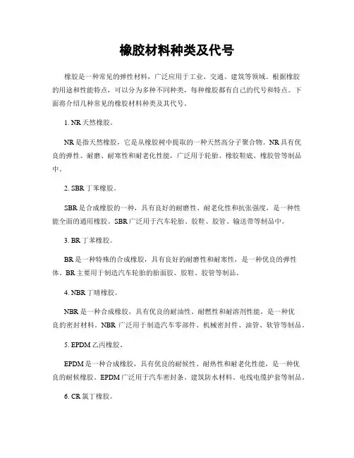 橡胶材料种类及代号