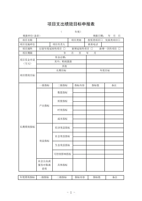 项目支出绩效目标申报表