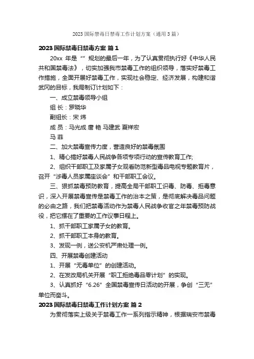 2023国际禁毒日禁毒工作计划方案（通用3篇）