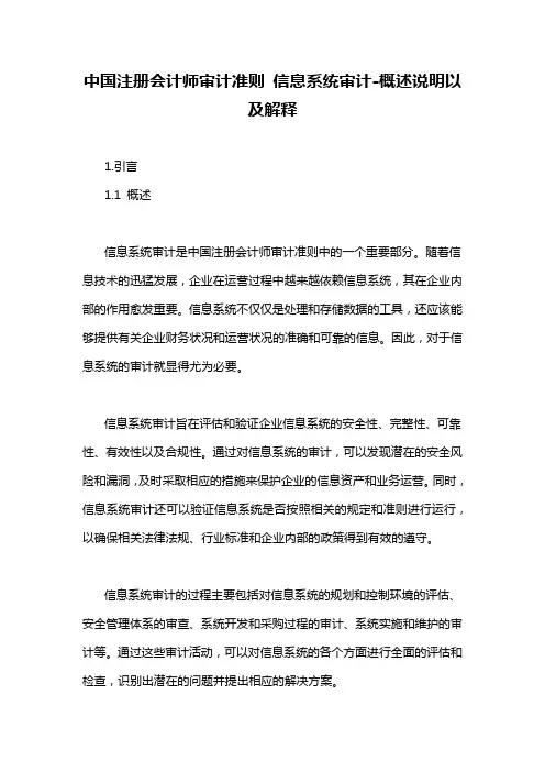 中国注册会计师审计准则 信息系统审计-概述说明以及解释