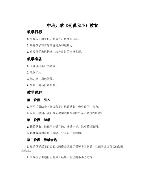 中班儿歌《别说我小》教案