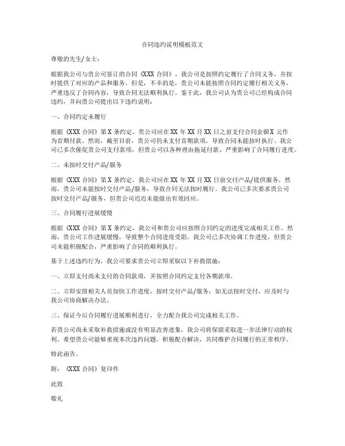 合同违约说明模板范文