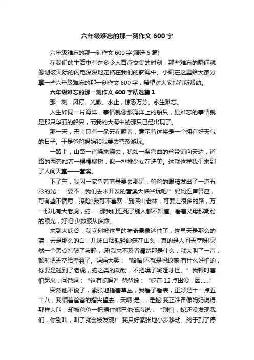 六年级难忘的那一刻作文600字（精选5篇）